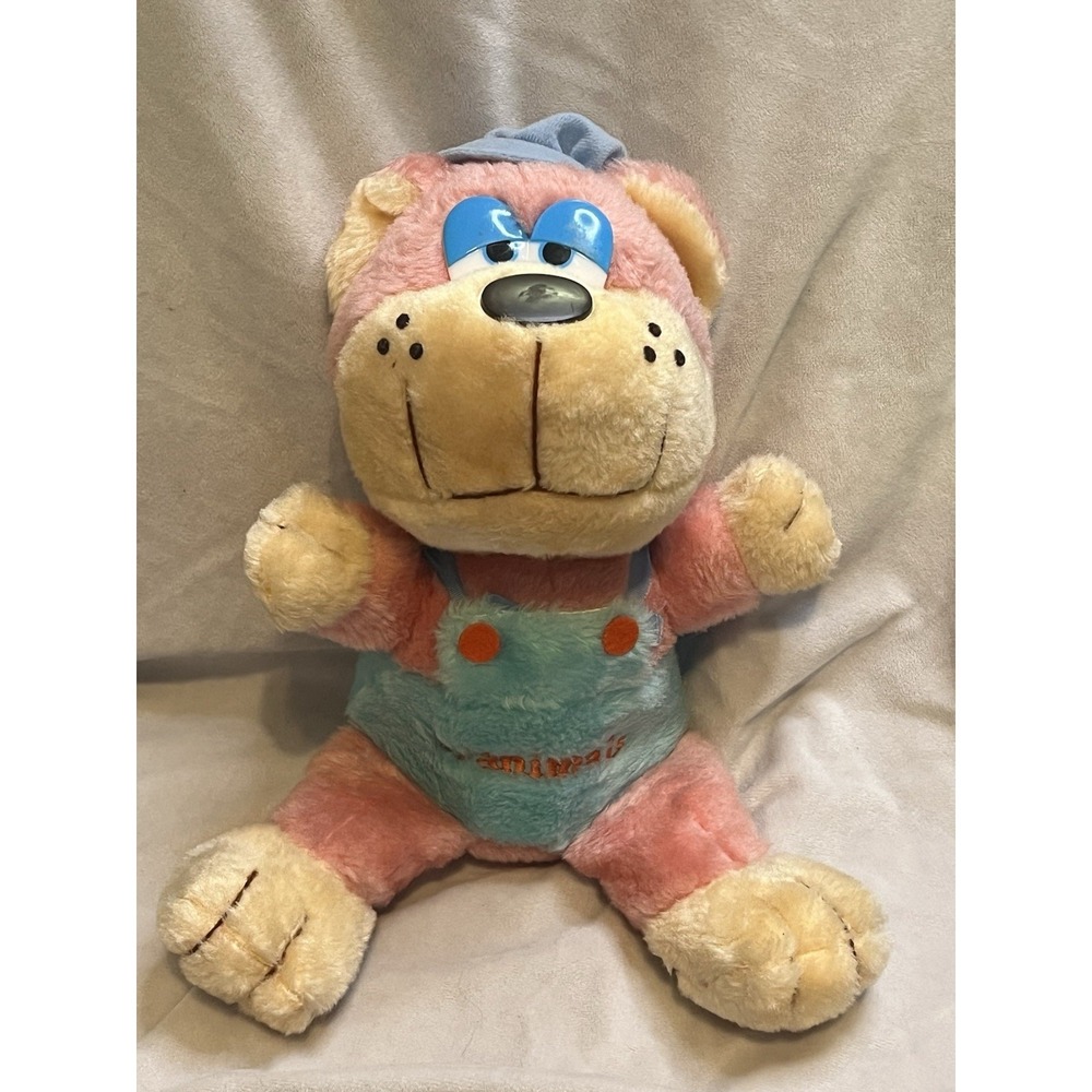 Vintage 1985 Original Kranimals Plush Pink Teal Bear Kmart Collectable RARE